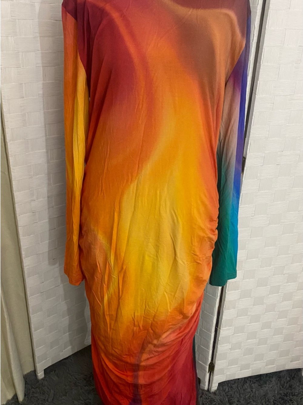 Long Sleeve Ombre Sunset Maxi Dress - Multicolor - Picture 6 of 8